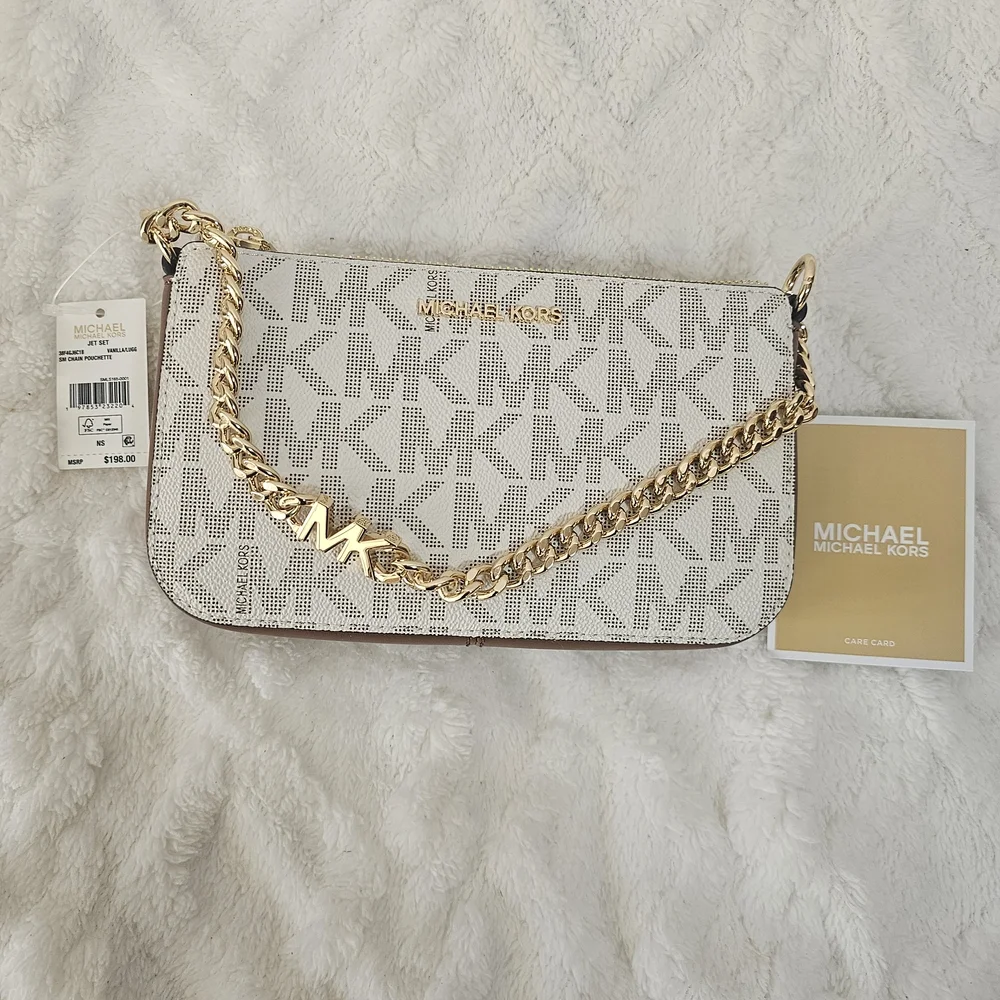 This is‎ a Michael Kors Jet Set Small Chain Pouchette in vanilla/lugg color.